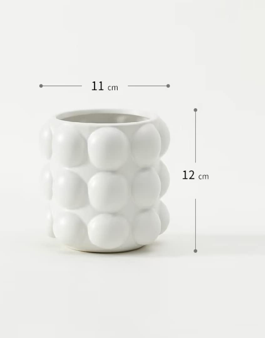 Bdwievn Ceramic Plant Pot Indoor, Planter with Raised Dots Bubble Design Flower Pot for Home & Office Decor (White)