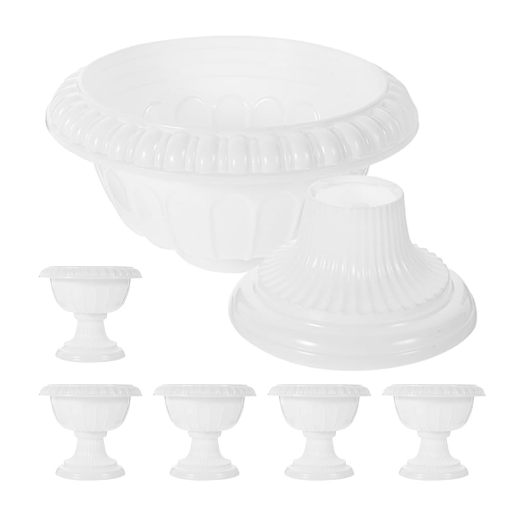 PRETYZOOM 6pcs White Plastic Urn Flower Pot Outdoor Urn Planter Pot Small Cactus Succulent Plant Pots Roman Pillar Flower Pot European Style Pedestal Flower Vase Indoor Garden Wedding Decor