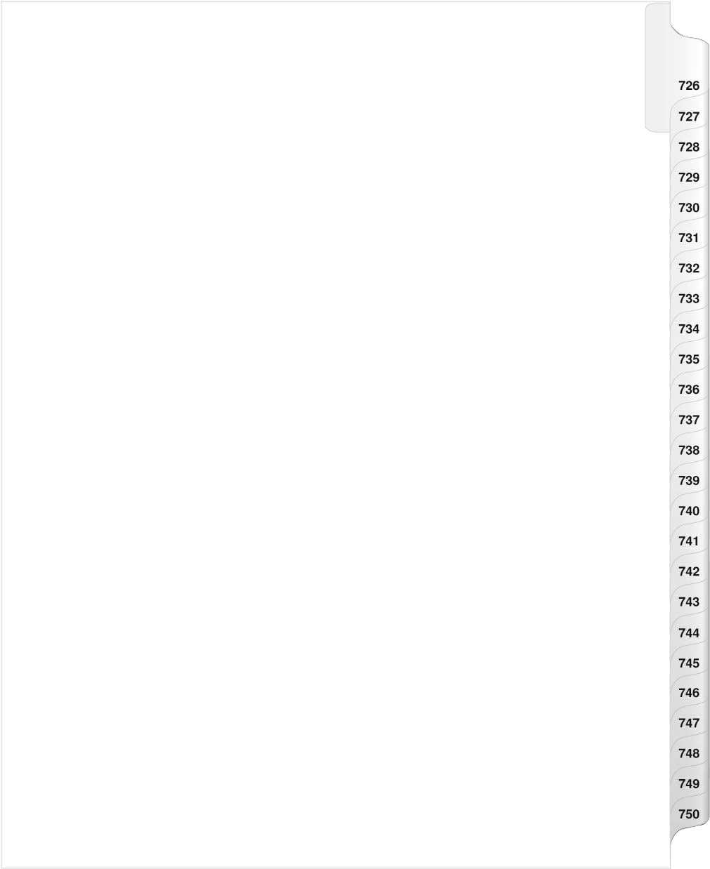Exhibitindexes® Side Collated Exhibit Tabs AVE Style Bold Tabs Set of 726-750 | Made in The USA
