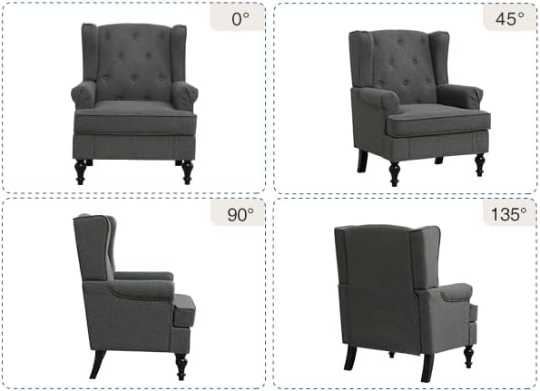 Accent Chair Set of 2, Mid Century Modern Fabric Wingback Chair, Upholstered
