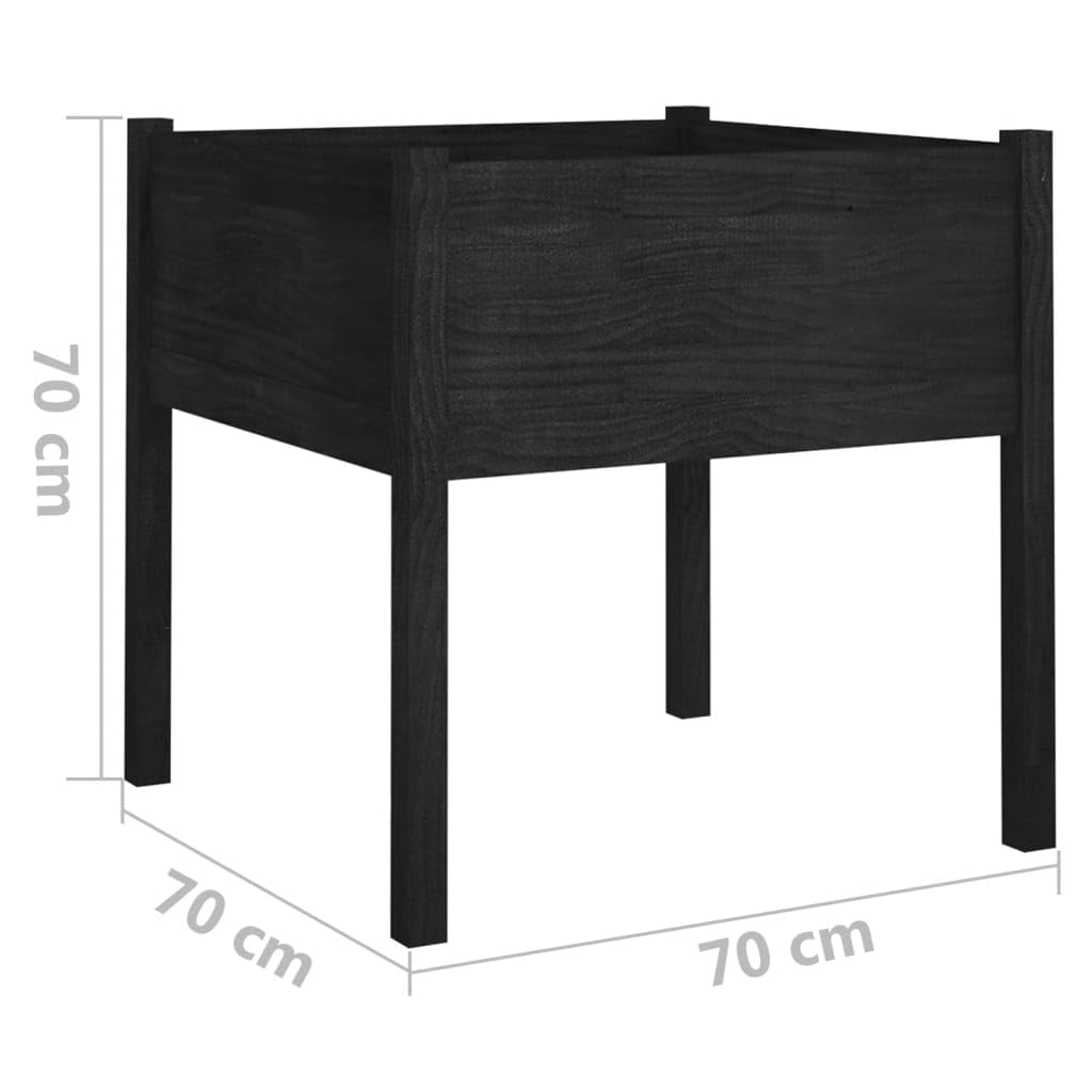 HFXHIJXQ 27.6" Black Square Pinewood Outdoor Garden Planter Box, Matte Solid Wood Raised Bed for Patio Balcony, Robust Wood Planter for Flowers, Vegetables & Herbs