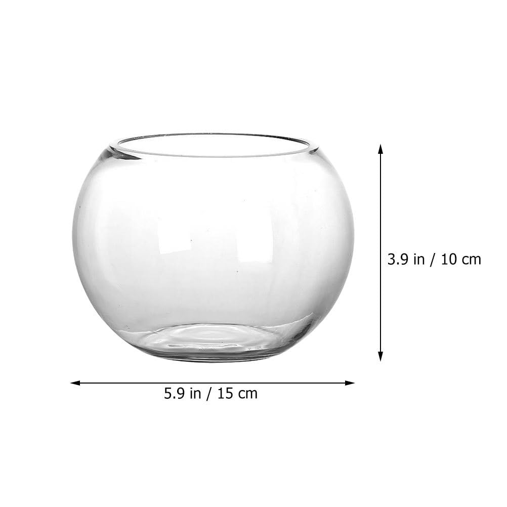 Baluue Round Glass Fish Bowl 5.90 Inch Clear Bubble Vase Terrarium Planter for Hydroponic Plants Flower Display Home Office Decor Compact Design