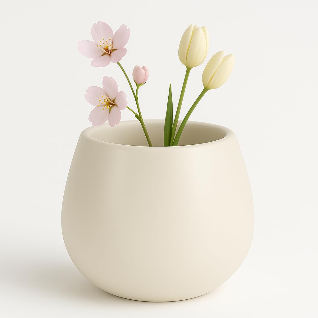 Kate Sleek Matte White Plant Pot Indoor, 5 Inch Pot for Plants, Lightweight, Minimal Style, Tabletop Decorative Garden Pot at Living Room, Work Desk, Ceramic Cachepot for Indoor Plants, Faux Flower