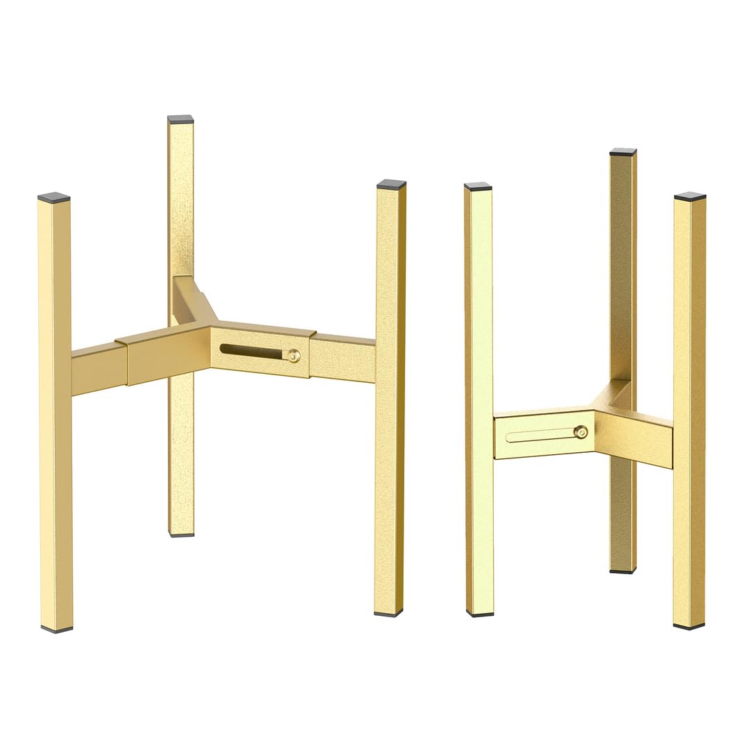 BSTMAI Metal Plant Stand, Adjustable Size Fits 10 12 13 14 15 16 Inches Large Planter Pot,Mid Century Expandable Plant Holder Indoor Outdoor Corner (HeavyGold-III, Fits all pots between 8" and 16")