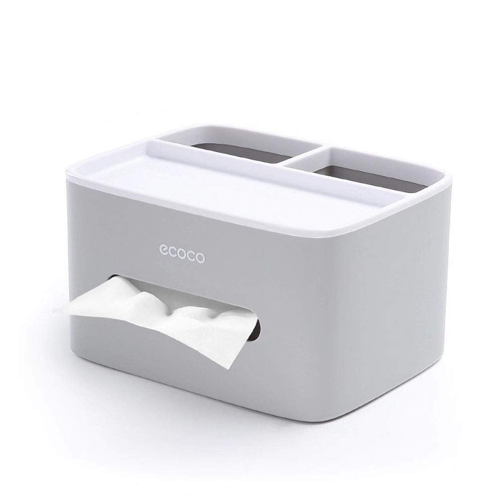 Multifunction Rectangular Tissue Holder Cover Case Facial Tissue Paper Box Napkins Dispenser Container Stylish Remote Control Desk Storage for Living Room Bedroom Dressers Home Office (Grey)