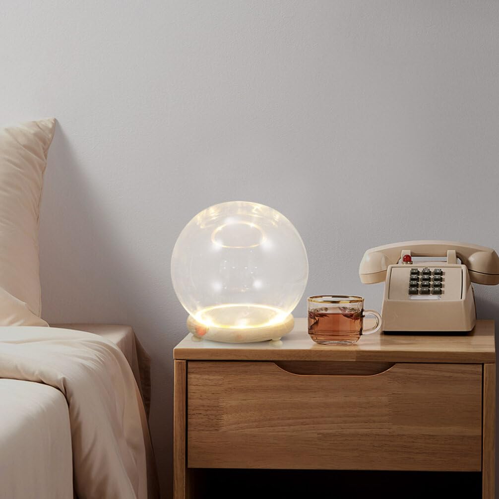 ABOOFAN Clear Glass Cloche Globes Display Dome Bell Jar with Wood Base LED Light 10cm DIY Craft Present Keepsake Globe Display Case Terrarium for Valentines Day Preserved Flower Plant Succulent