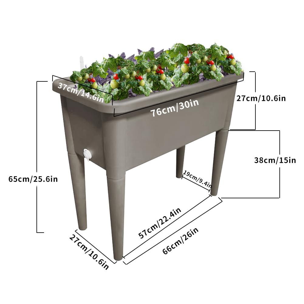 Megawodar 4 Pcs Self Watering Elevated Raised Garden Bed, Large Outdoor Plastic Planter Box Big Flower Plant Pot for Planting Flowers Vegetables and Herbs (4, Khaki)