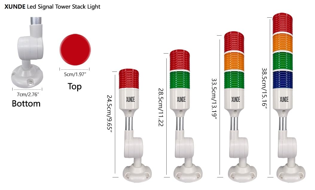 XUNDE Multi-Layer Industrial Signal Lights Red/Green Colors Alarm Machine Indicator, Sound and Lamp Alarms 24V DC (2-Layer)