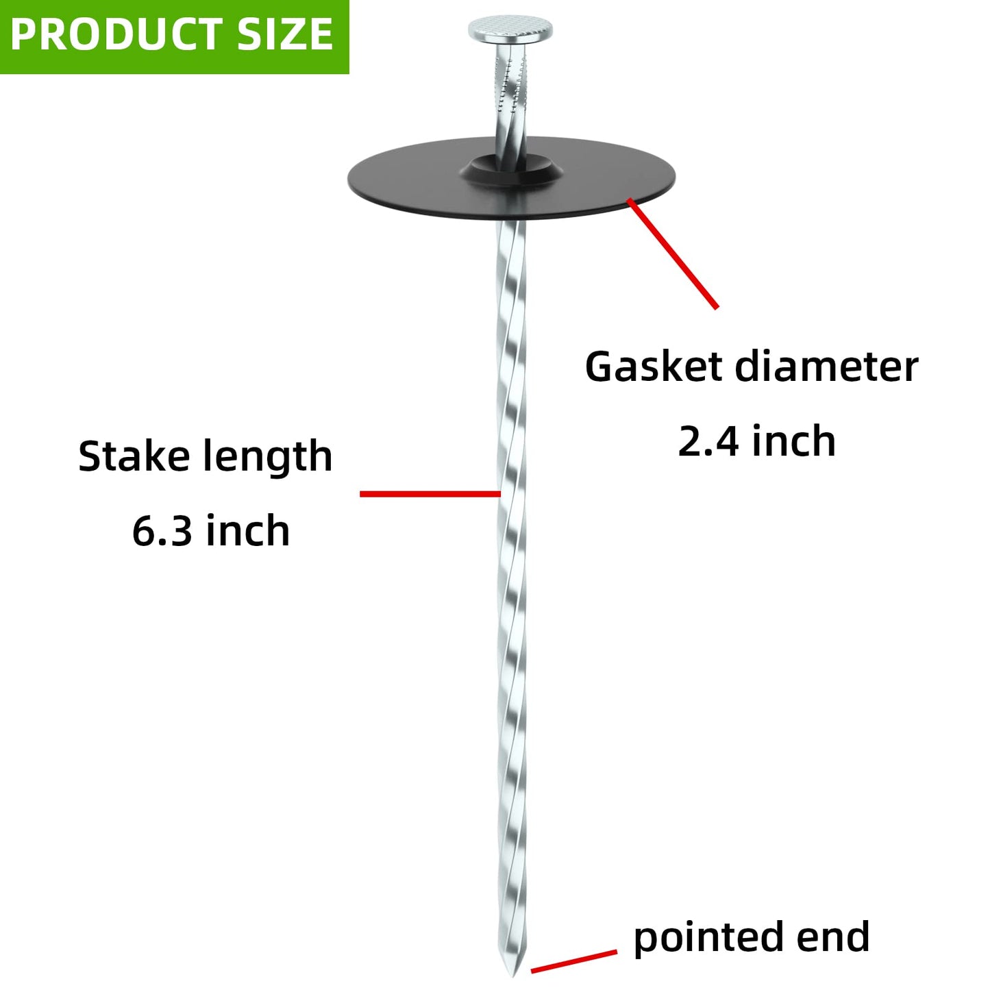 EISENSP 200 Pack Landscape Stakes with Gasket Caps - 6.3 Inch Heavy-Duty Galvanized Steel Garden Spikes are Used to Fixing Weed Barrier, Artificial Lawn, Patio Rug, Etc