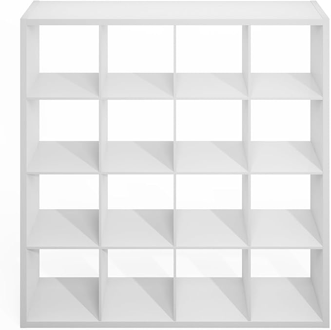 Furinno Simple Cube Storage Organizer, 16-Cube Display Shelf, Open Back