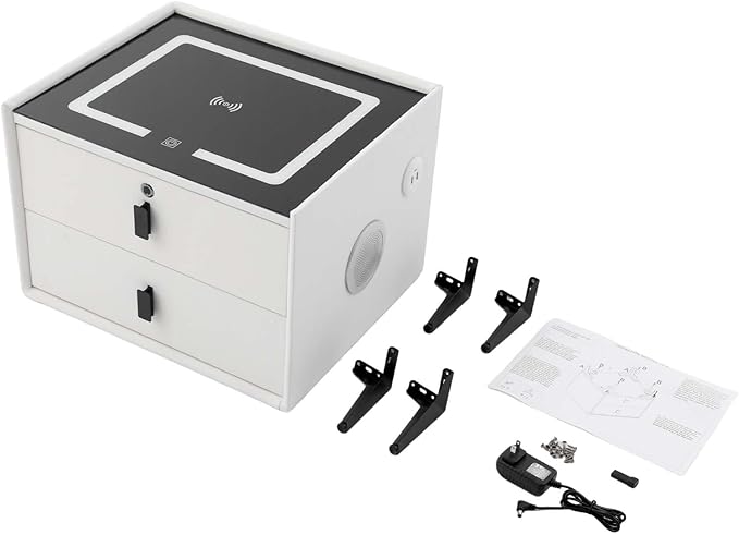Smart Nightstand with Charging Station, Adjustable LED, USB Ports, Fingerprint