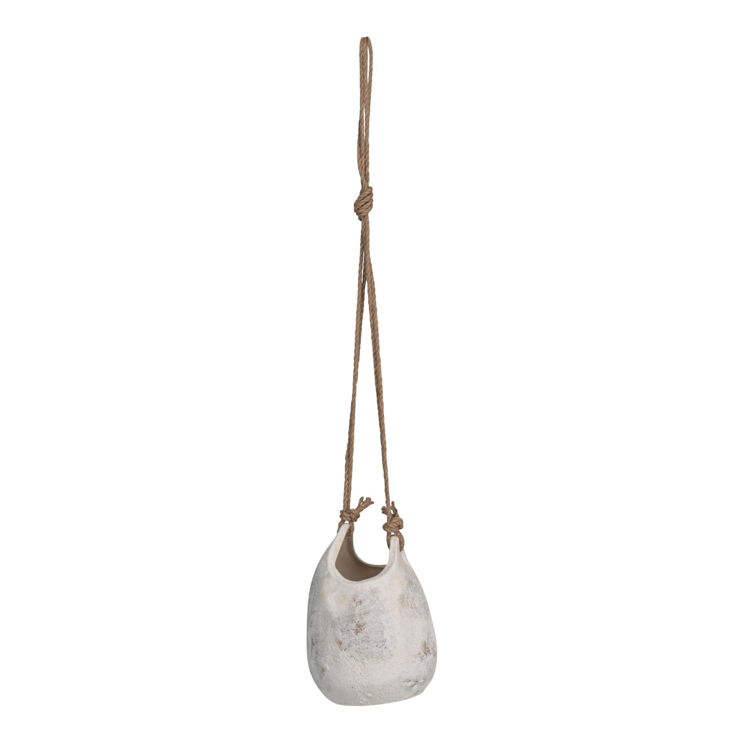 Creative Co-Op Hanging Stoneware Planter with Jute Rope Hanger and Distressed Volcano Finish, White