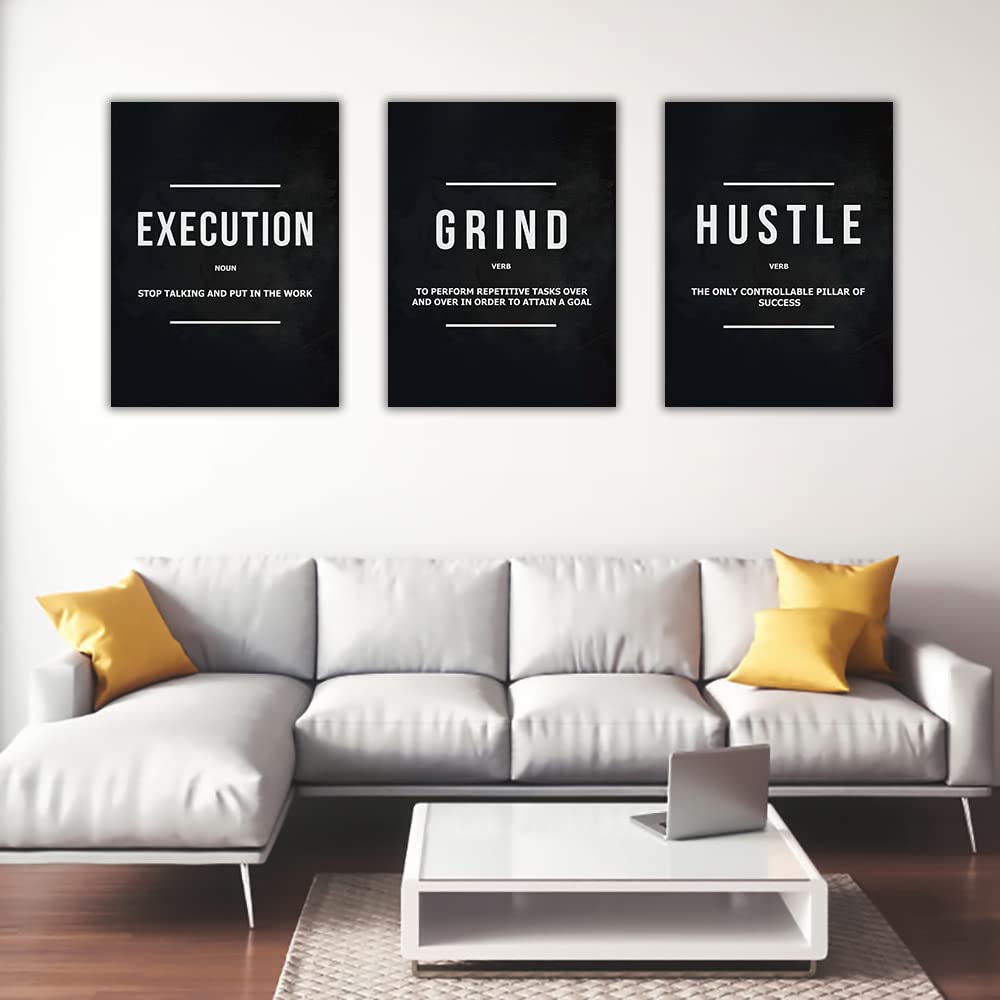 Success Canvas Painting Wall Art Quote Motivational Wall Art Execute Wall Decor 3 Pieces Black Poster Positive Inspirational Framed Artwork Prints Picture for Living Room Office 36''Wx 16''H