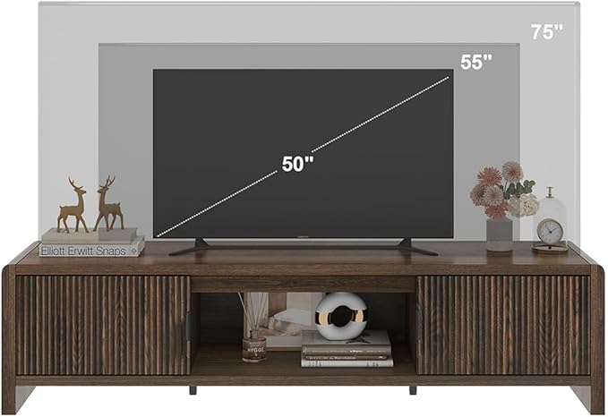 FATORRI TV Stand for 75/65/55 Inch TVs, Mid Century Modern Entertainment Center