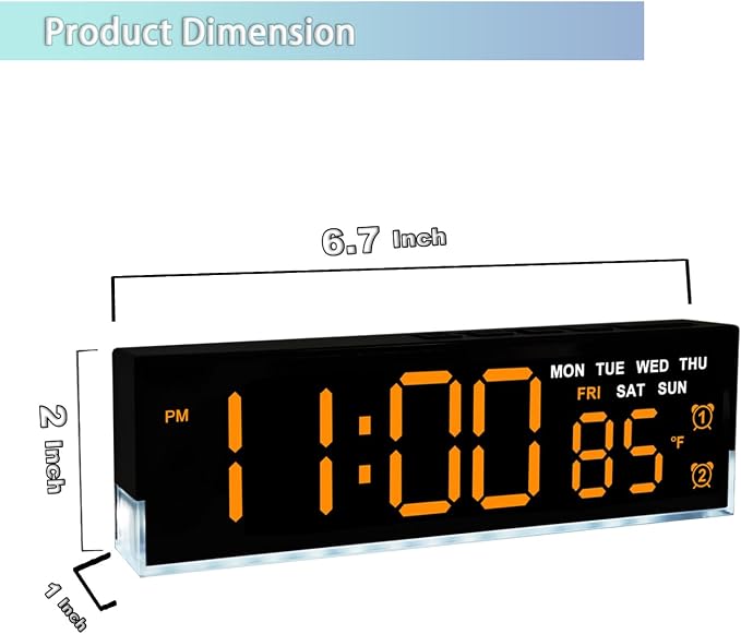 zyzamay 7-Inch Modern LED Digital Alarm Clock with Dual Alarms & Soft Bottom Light|Displays Time, Date, Day, Temperature|3-Level Auto/Manual Brightness,DST, USB or Battery Powered Desk Clock,Orange