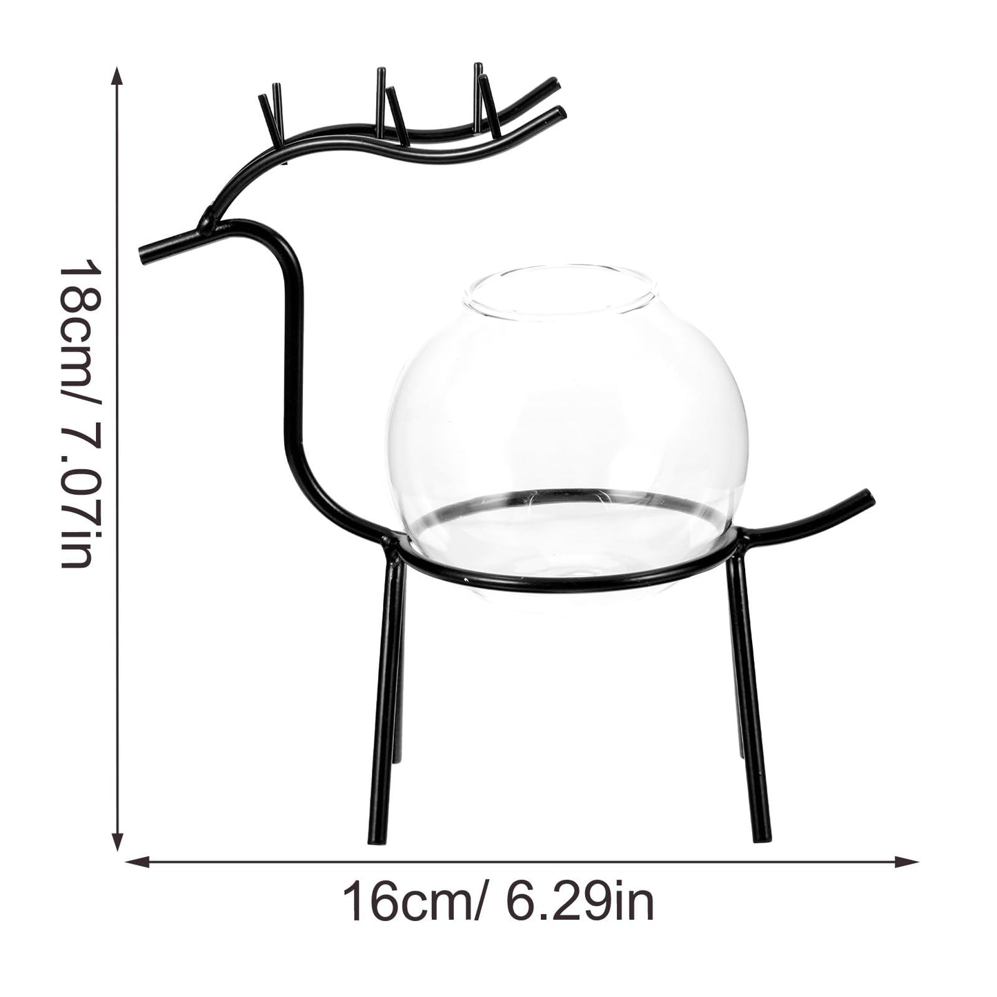Homoyoyo Hydroponic Flower Vase with Metal Stand, Compact Dark Deer Desktop Glass Planter, Modern Terrarium Vase for Home Office Green Plant Decoration