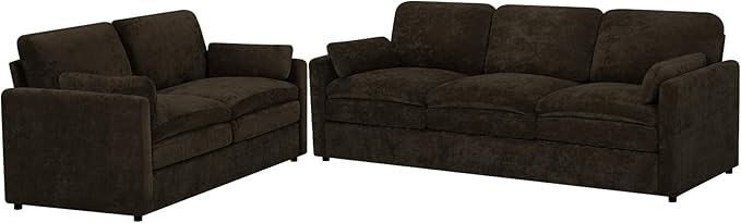 Comfy Chenille Sofa Set with Well-Filled Pillows, Modern 3 Seater and Loveseat