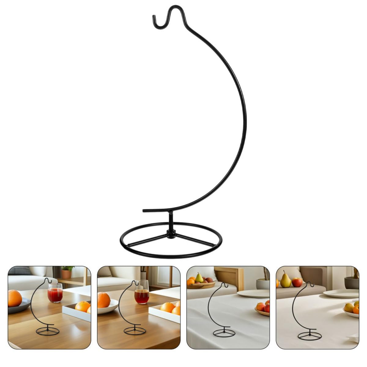 Operitacx 2pcs Metal Ornament Hanger Air Plant Frame with Iron Hook Rack, Small Hanging Plant Display Stand for Home Décor, Black Crescent-shaped Hanging Holder for Indoor Use