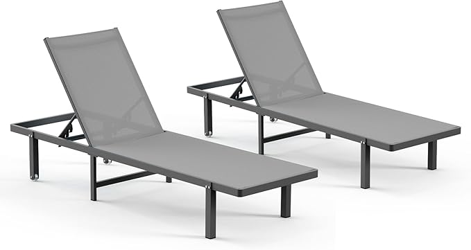 Aluminum Outdoor Lounge Chairs Set of 2, Pool Lounge Chairs