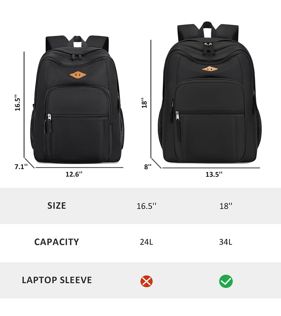 abshoo Classical Basic Womens Travel Backpack For College Men Water Resistant Bookbag (Black)