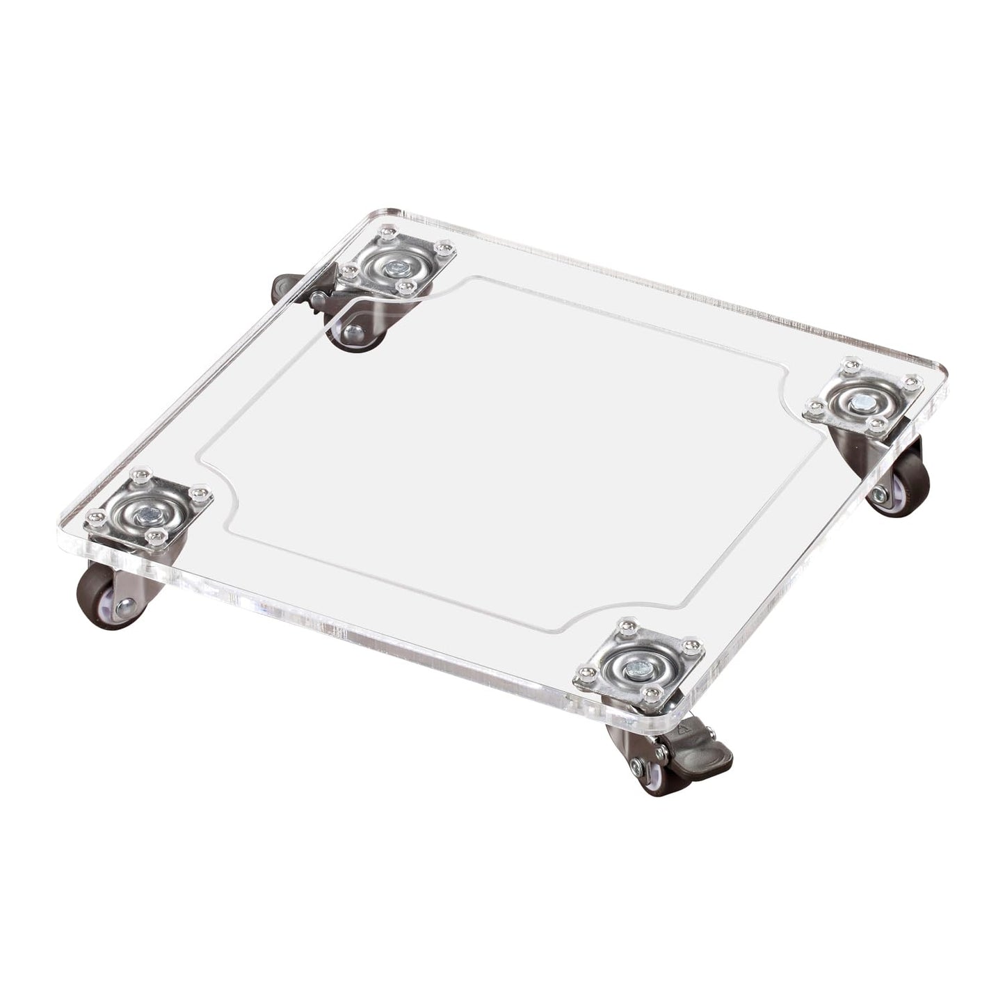 EMCOMS 1PC Transparent Clear Color Plant Caddy 10x10 inch Acrylic Heavy Duty Square Plant Stand with 2 Roller Lockable Caster Wheels,Indoor Outdoor Holds Up 150 Lbs Patio/Flower Pot/Dolly