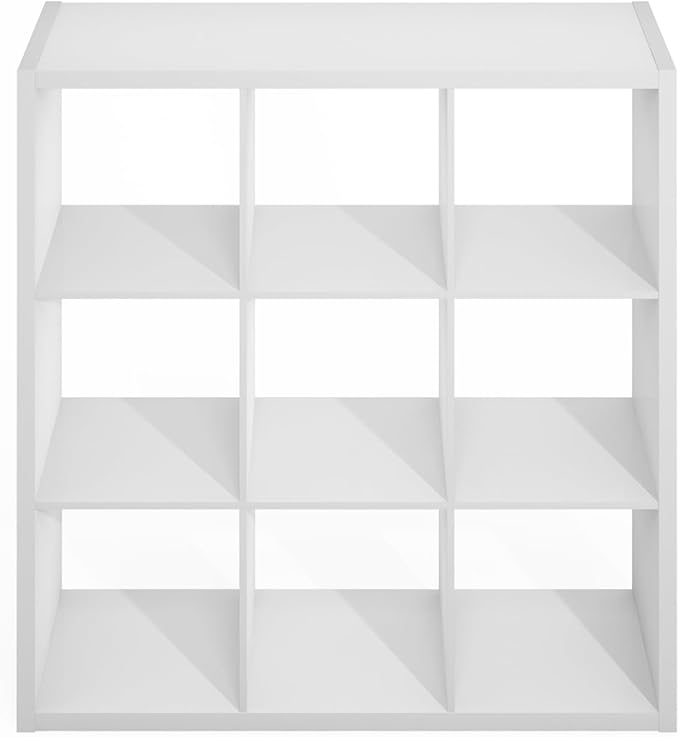 Furinno Simple Cube Storage Organizer, 9-Cube Display Shelf, Open Back Shelving