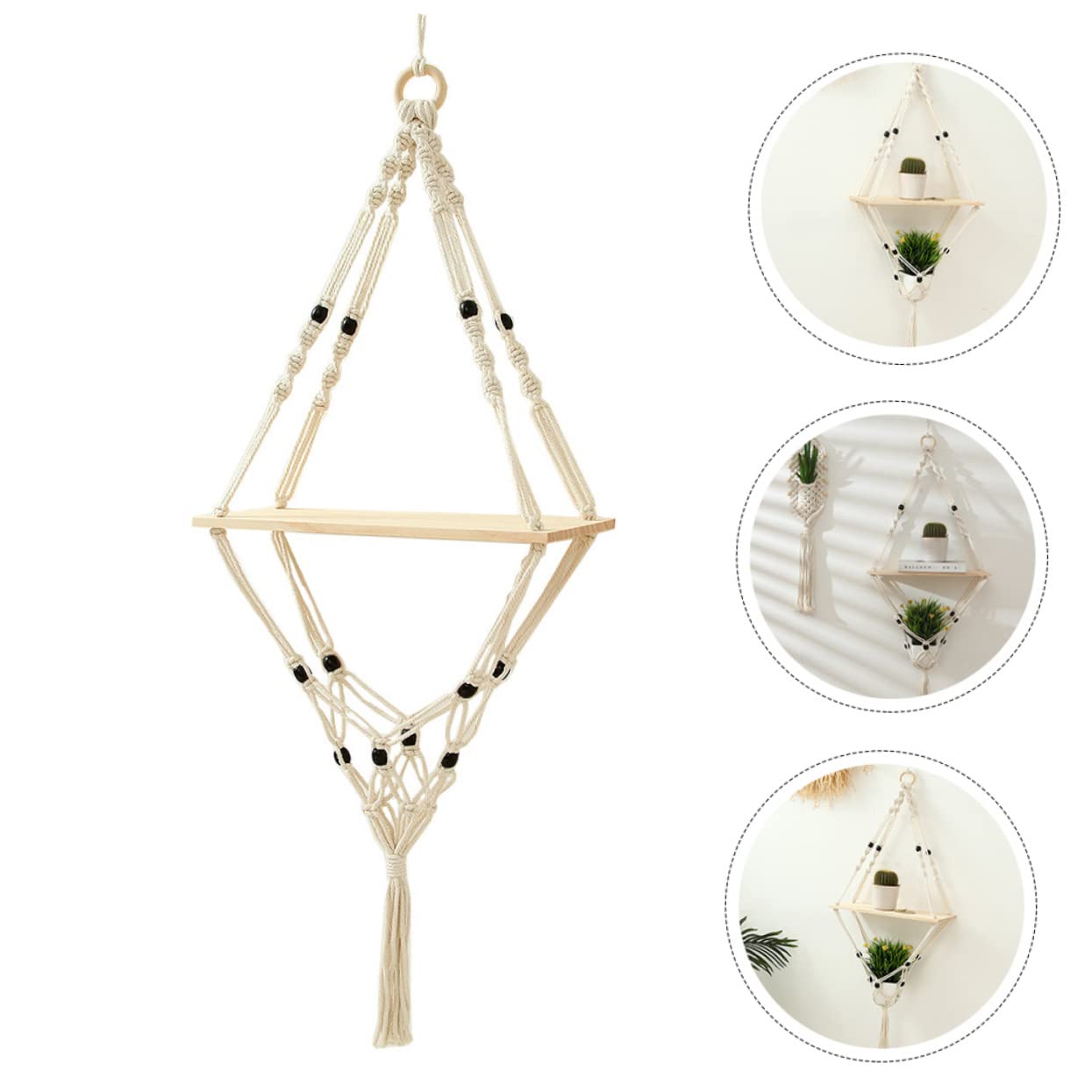 HANABASS 1Pc Nordic Style Cotton Rope Plant Holder Woven Hanging Rack for Flowerpots Indoor Wall Decor Bonsai Stand with Elegant Simple Design for Patio and Garden