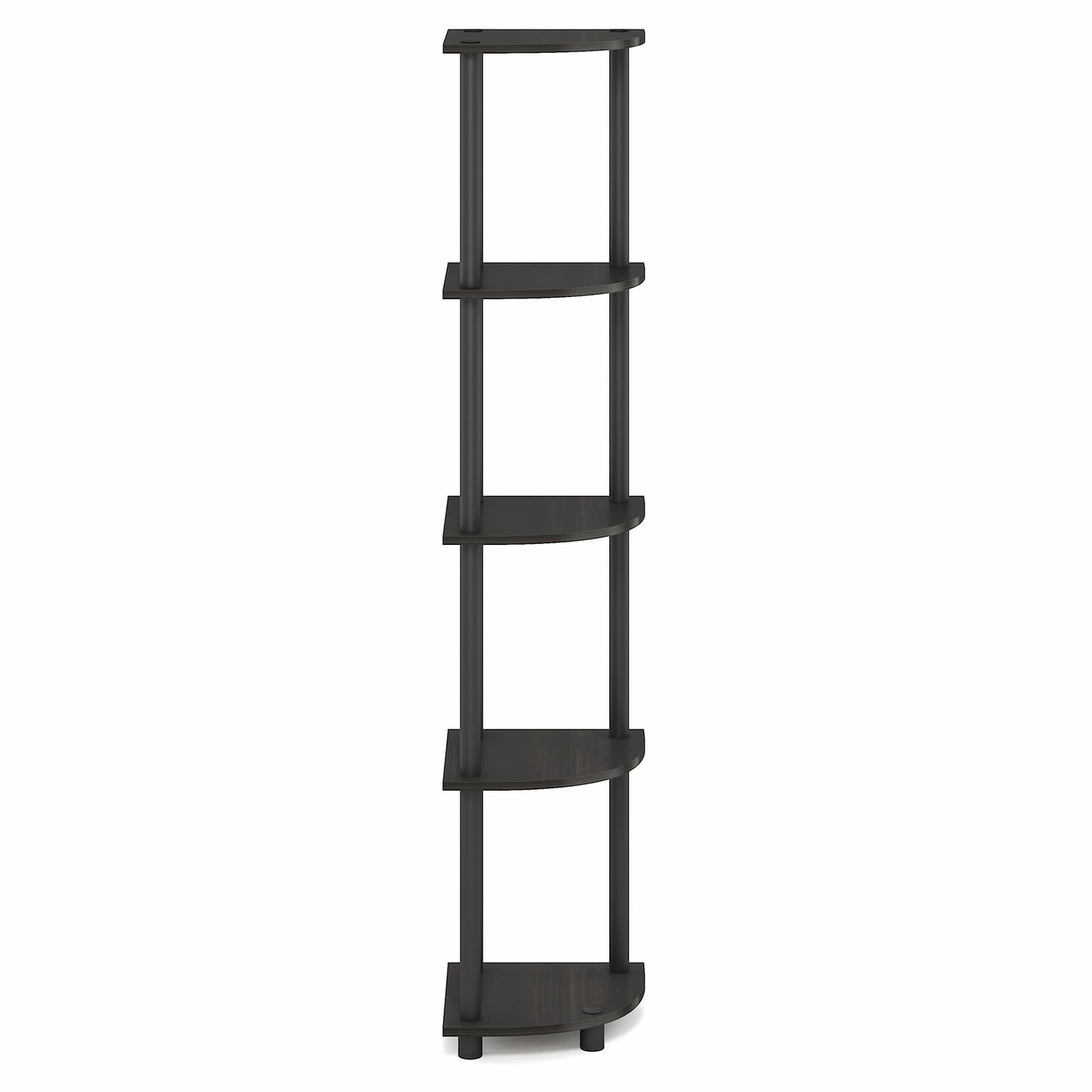 Furinno Turn-N-Tube Corner Shelf, 5-Tier Corner Bookshelf, Open Storage Shelves, for Organization and Storage, Living Room, Home Office, Garage, Bedroom, Black Espresso