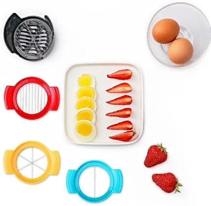 4-in-1 Stainless Steel Egg Slicer for Hard Boiled Eggs, Fruits & More β Effortless Egg Cutter for Salads, Sandwiches, Charcuterie Boards β (Perfect for Strawberries, Bananas, Grapes)