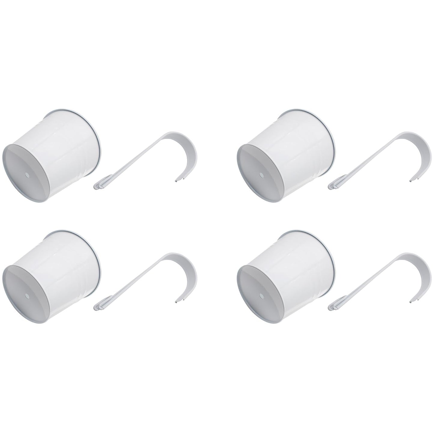 HAJXZH 4PCS White Balcony Decor Iron Flower Pot 5'' Hanging Plant Metal Buckets with Detachable Hooks and Drainage Holes for Railing Patio Garden Decor
