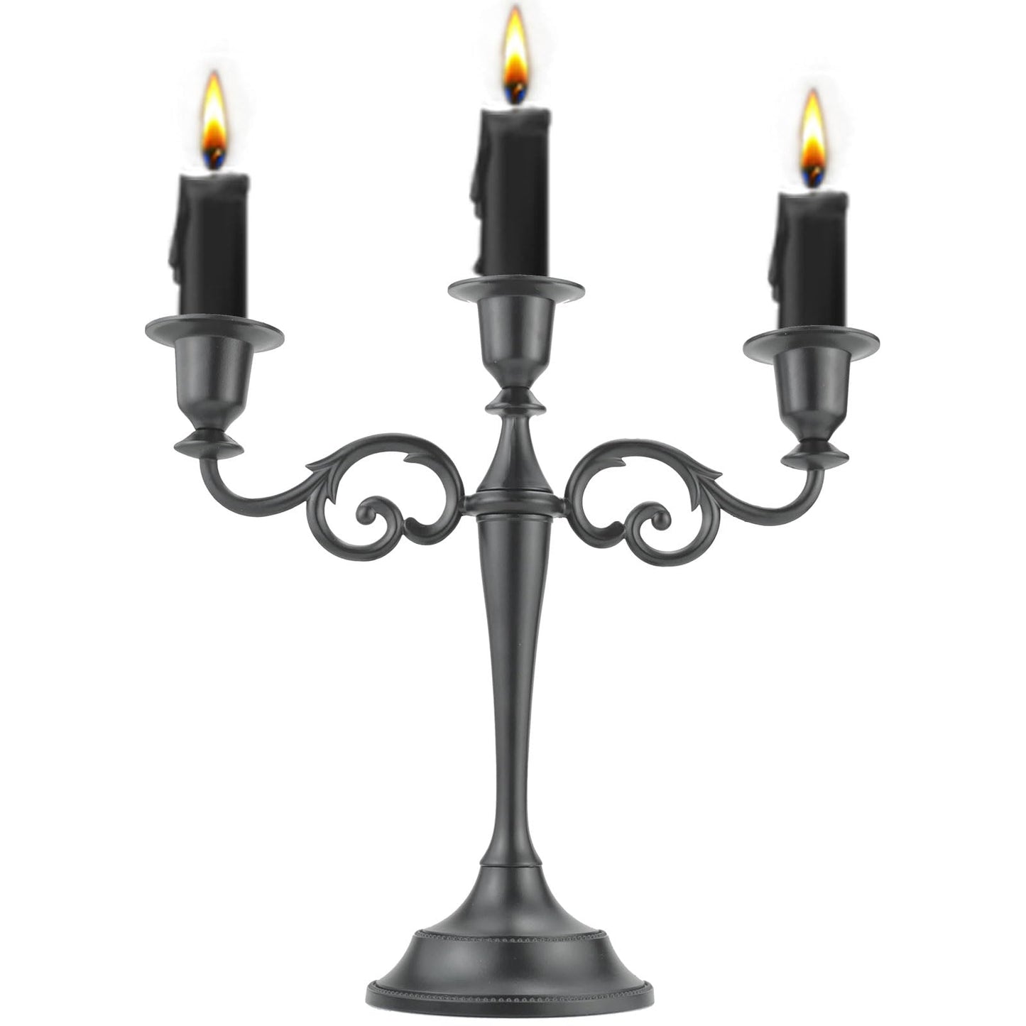 Viscacha 3 Candle Metal Candelabra Candlesticks Holder for Formal Events, Wedding, Church, Holiday Décor, Halloween Taper Candle Holder Stand Centerpiece Elegant Decoration Piece for Table, Black