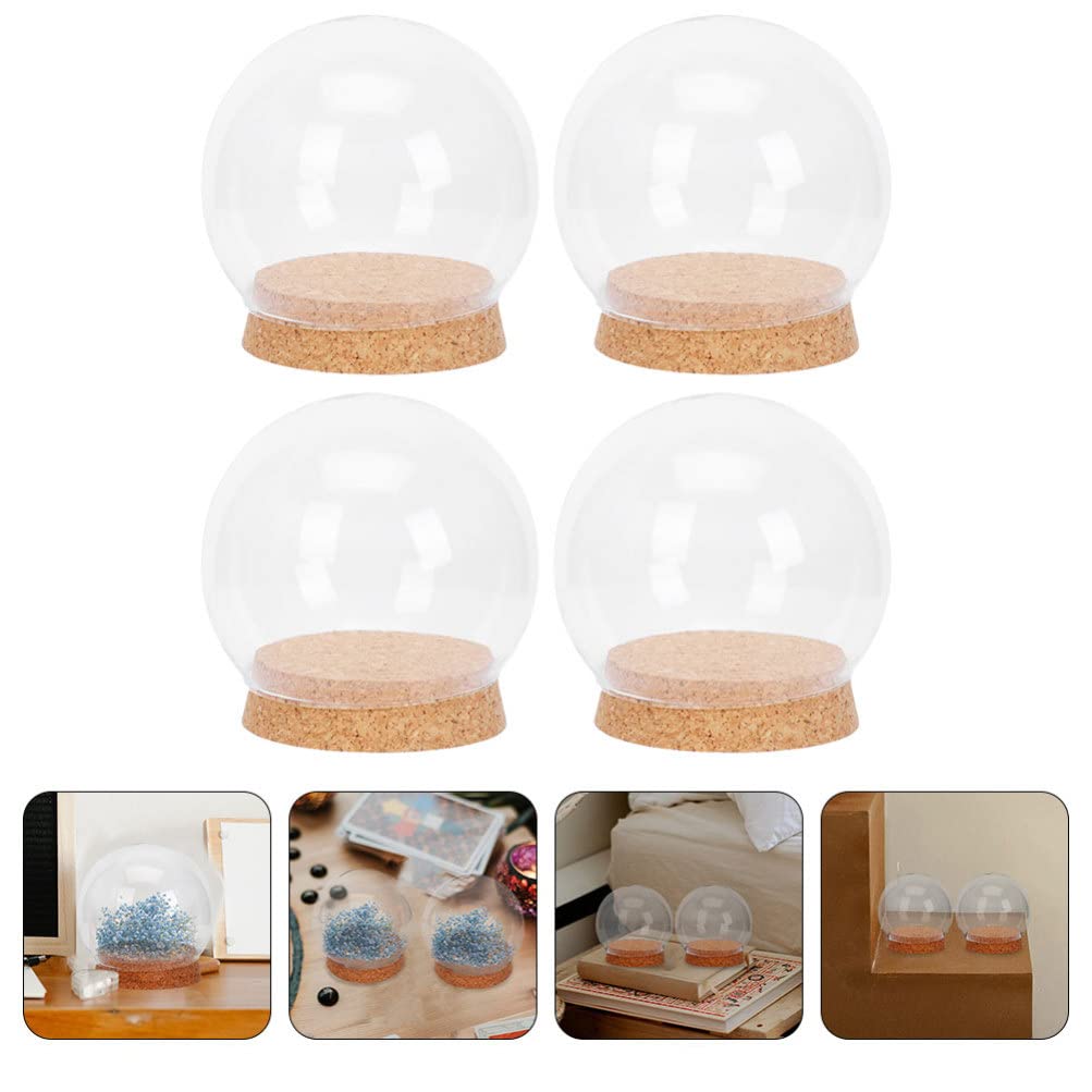 Homoyoyo Cloche Glass Dome 4pcs Glass Dome Cloche with Lights Wood Base Globe Terrarium Jar Eternal Flower Cover Holder Ornament Stand for Lanscape Rose 12CM Globe Plant Terrarium