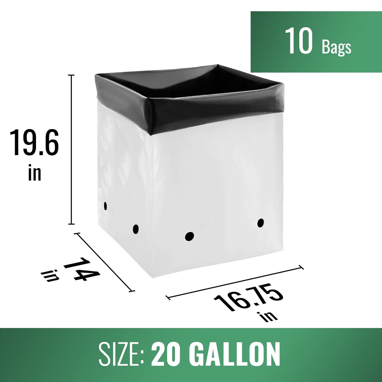 Grow1 20 Gallon Grow Bags (10 Pack) Black and White Poly Bags for Plants, Perfect for Plant Nursery Bags, Tree Grow Bags & Greenhouse Grow Bags, 20 Gallon Pots for Plants