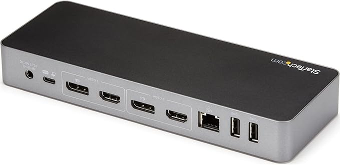 StarTech.com USB-C / USB-A Hybrid Docking Station for MacBook Pro / Air M1 M2 M3 M4 & Windows, Universal Dual 4K 60Hz HDMI DP Dock, Thunderbolt Compatible, 60W Laptop Charging