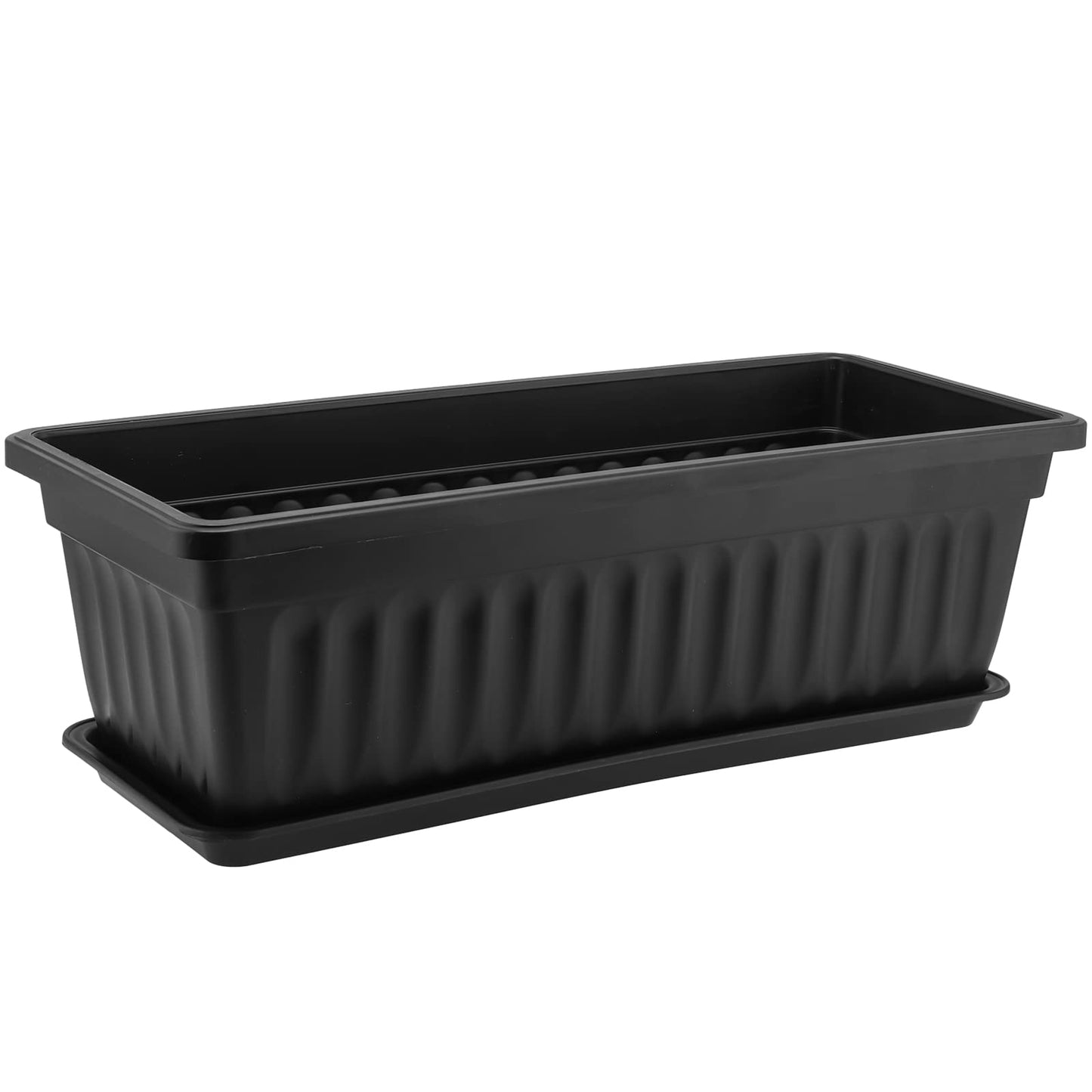 KEILEOHO 6 Pack 17 Inch Plastic Window Flower Box Planter, Rectangular Windowsill Planters with Trays and 30 Plant Labels, Countryside Flower Box Planter Plastic Vegetable Planters, Black