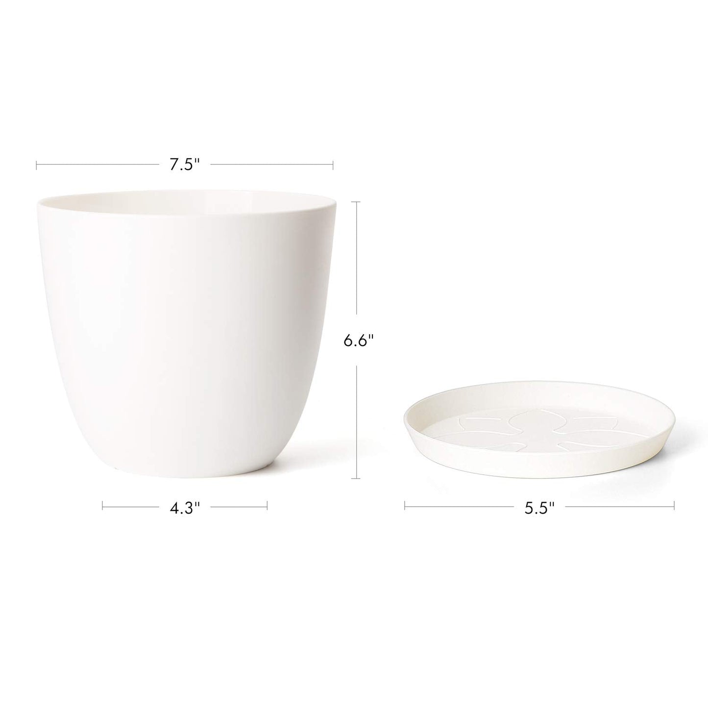 Mkono 7.5 Inch Plastic Planters Indoor Set of 3 Flower Plant Pots Modern Decorative Garden Pot with Drainage and Tray for All House Plants, Flowers, Herbs, Foliage Plant, and Seed Nursery, Cream White