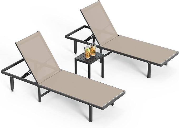 Pool Lounge Chairs Set of 3,Outdoor Lounge Chairs
