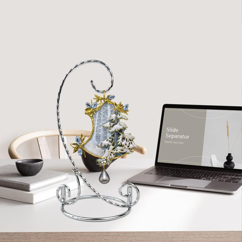 YY YEARCHY Ornament Display Stand for Mini Hanging Glass Globe Ball, Air Plant Flower Holder (Silver, 7.7" x 4.3")