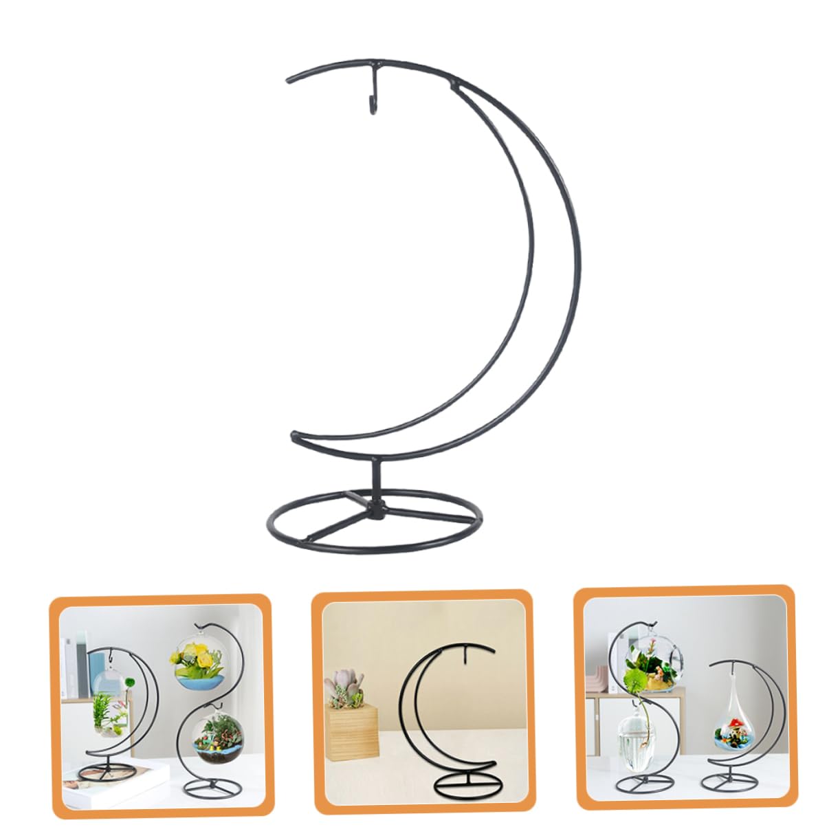 Garneck Moon Plant Stand Ornament Display Holder Iron Half Moon Pendulum Stand for Hanging Glass Ornaments and Air Plants Modern Decorative Rack for Home Office Balcony Garden Space Saving
