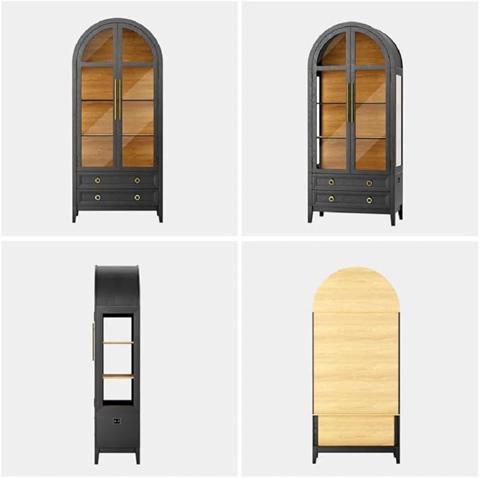 Arched Curio Cabinet with Glass Doors, 4-Tier Display Cabinet with 2 Drawers