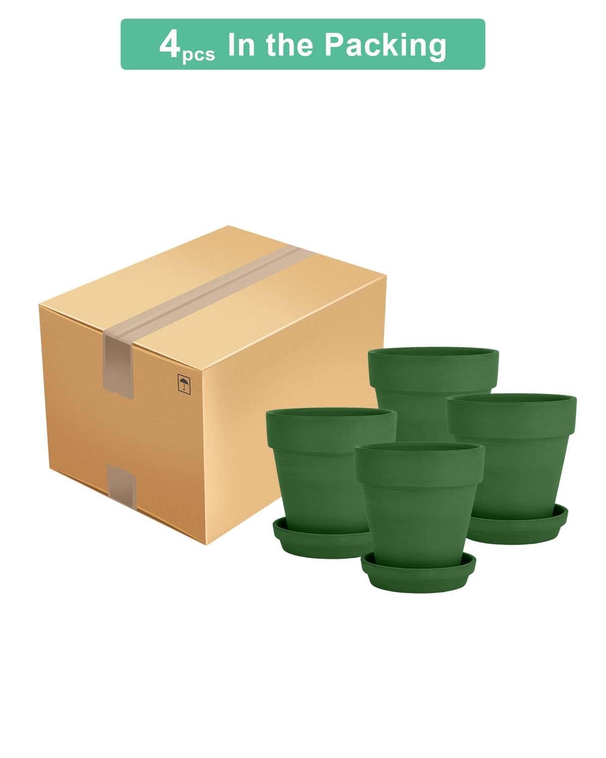 vensovo 6 Inch Green Terracotta & Clay Pots for Plant with Saucer - 4 Pack Medium Terra Cotta Planter with Drainage Hole, Flowerpot for Indoor Outdoor Plants, Crafts, Wedding Favor