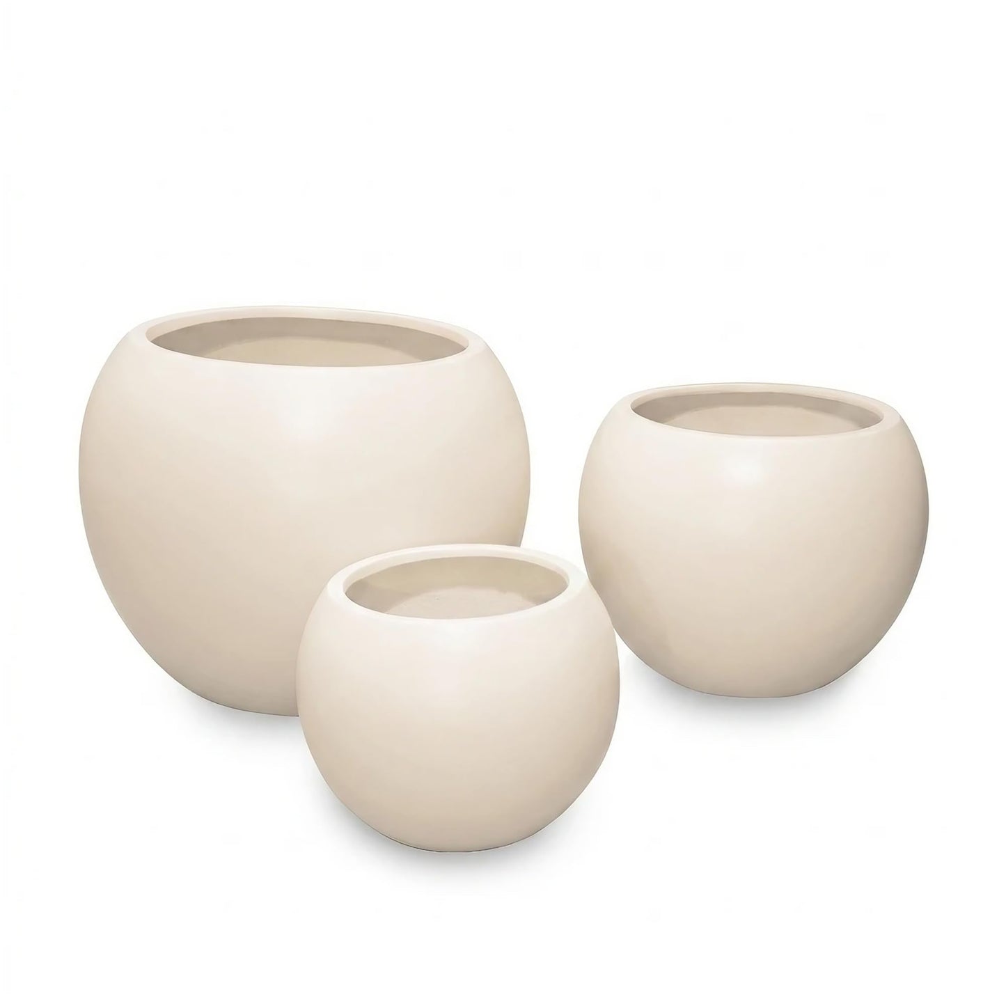 DEPLA LANE Marlo Fiberstone Round Planter (8.5" Pot Opening x 12.6" D x 9.8" H) Smooth Finishes, Lightweight, Durable, UV Resistant, Modern Minimalist Home Decor, Indoor Outdoor Pot (S, Cream White)