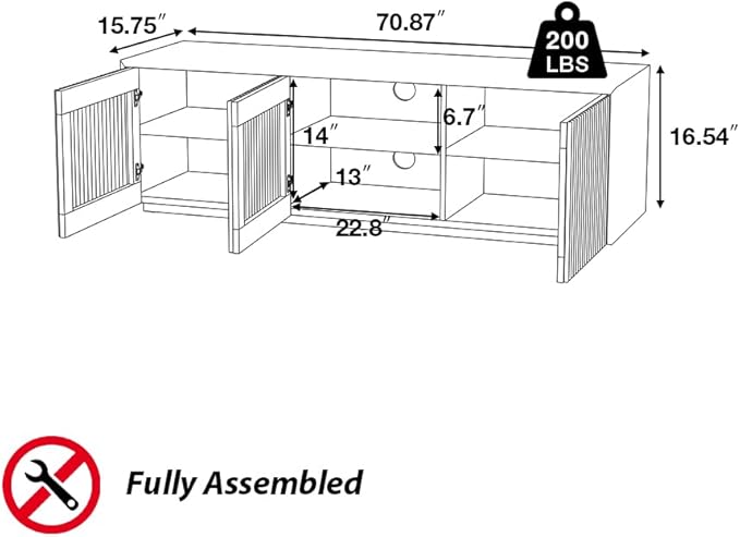 POVISON Full Assembled Mid Century Modern TV Stand, Wood Slatted Media Console