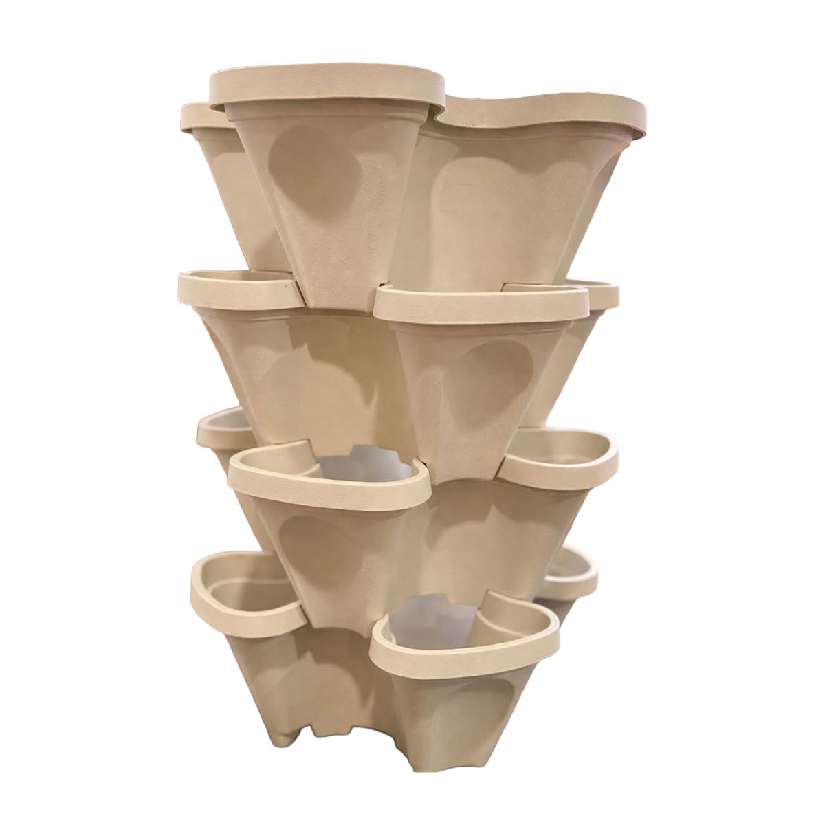 smart spring Large Vertical Planter Tower, 4 Tier Stackable Garden Planter, 28 Plant Sites, Heavy Duty Strawberry Planter, Vertical Growing System with Center Hole, Made in USA (Desert Sand)