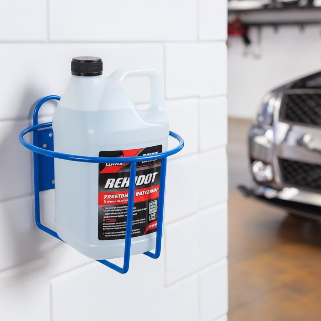TCD Parts Blue Round One Gallon Jug Wall Mount Rack – Heavy-Duty Steel Holder for Hand Sanitizer, Hand Soap, or Liquid Detergent – Space-Saving Commercial Bottle Storage Organizer