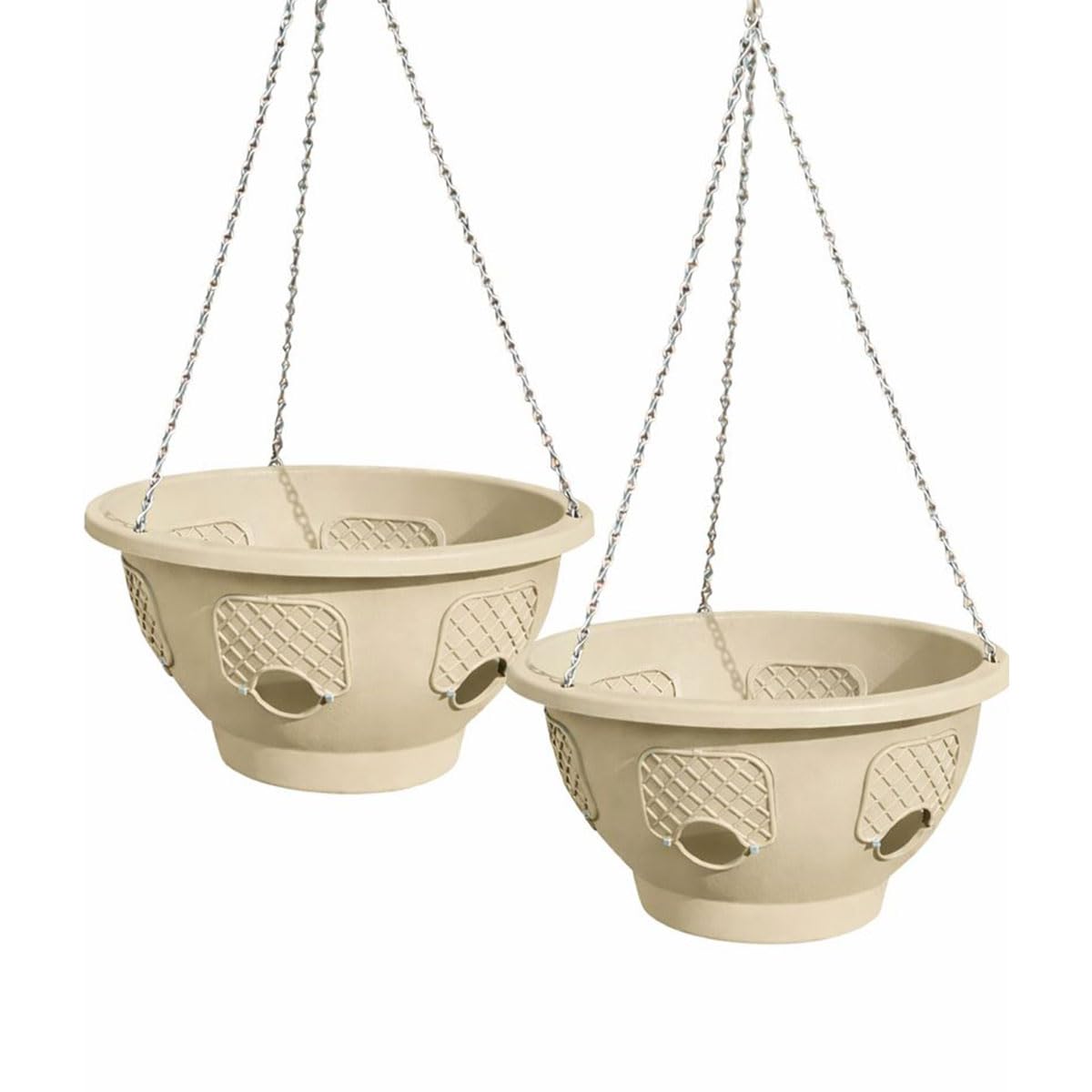 smart spring Ultimate Hanging Basket Strawberry & Flower Planter – 6 Side Planting Spaces, Drainage Hole, 1” Water Reservoir, Zinc-Plated Chain Included, Made in the USA (Desert Sand)