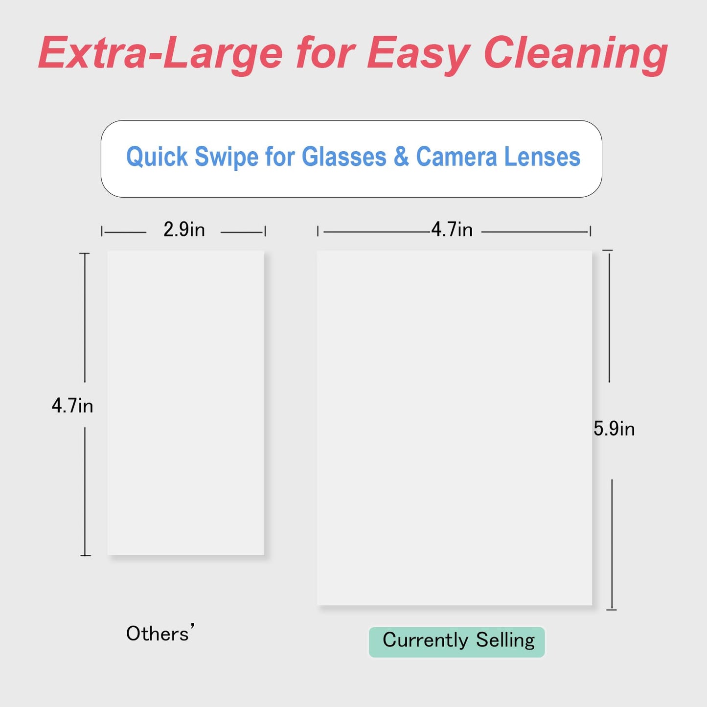 Disposable Lens Cleaning Wipes, Large 4.7" x 5.9" Size, 200 Count (2 Packs of 100), Multi-Purpose Cleaning Cloths for Glasses, Screens, Camera Lenses