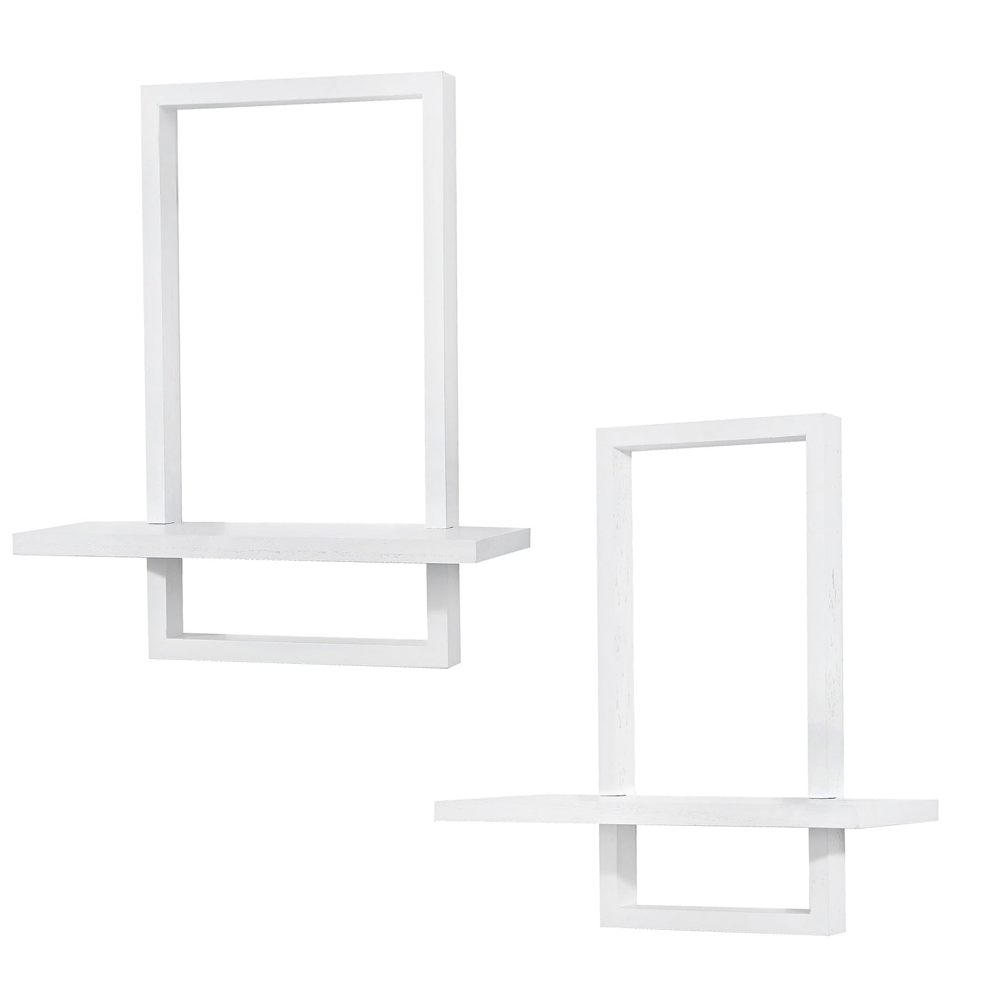 PHOENANCEE Square Wall Shelf,Framed Floating Shelves Set of 2,Decorative Plants Hanging Display Chic for Living Room Bedroom Bathroom Home Office,Soild Wood,L+S,White