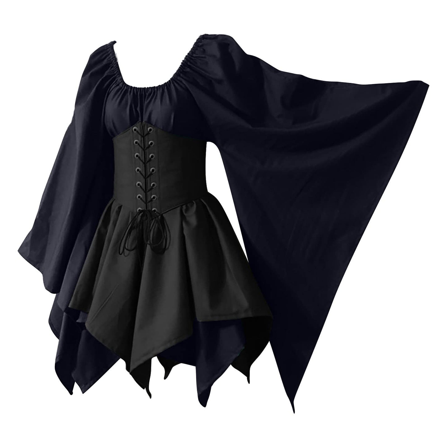KEGIRLOM Clearance Warehouse Deals Women's Medieval Renaissance Dress Costume Flare Sleeve Corset Skirt Overskirt Elven Archer Irish Over Gown 2pcs Set,Renaissance Costume Women