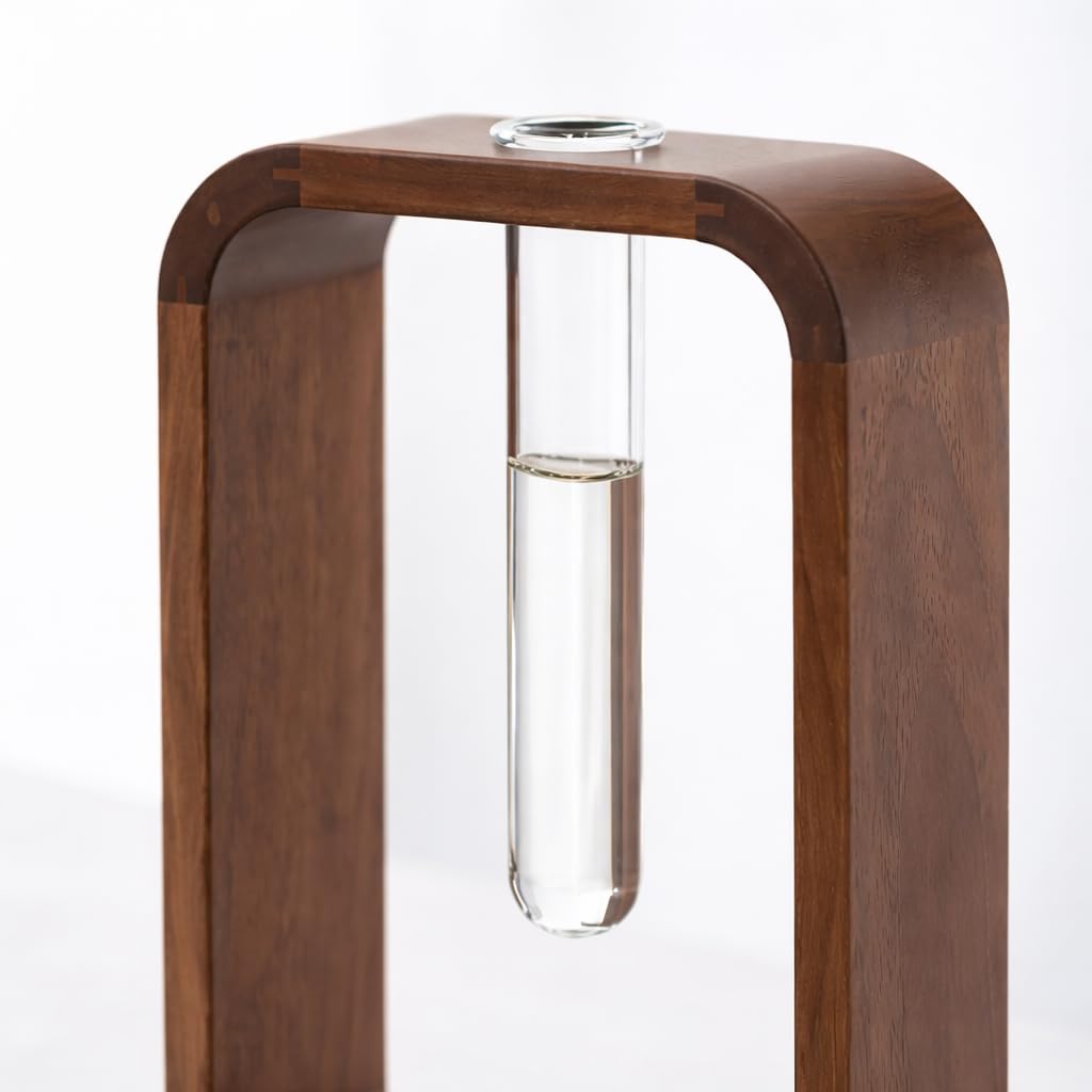 TerraSol Modern Wooden Frame Glass Vase Hydroponic Planter ā Minimalist Square Propagation Station with Test Tube Vase ā Indoor Plant Terrarium for Flower, Cuttings & Home Office Decor
